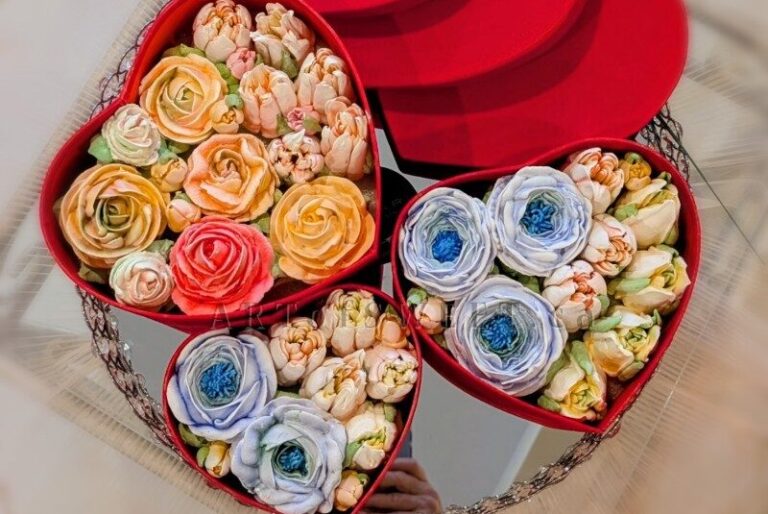 Heart-shaped Valentine's gift boxes with handmade marshmallow flowers, Toronto